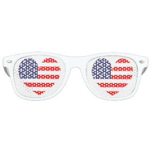 Lunettes De Fête Retro Nuances patriotiques de partie d'icône de coeur d
