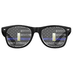 Lunettes De Fête Retro (Or) Lieutenant Ligne Bleue Mince Drapeau Distress