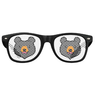 Lunettes De Fête Retro Ours noir de bande dessinée d'amoureux des animau