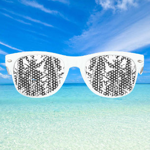 Lunettes De Fête Retro Palmiers tropicaux en noir et blanc
