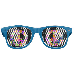 Lunettes De Fête Retro Panneau de paix Floral sur noir