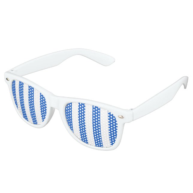 Lunettes De Fête Retro Personnaliser, football bleu & blanc / bandes de f (Angulaire)