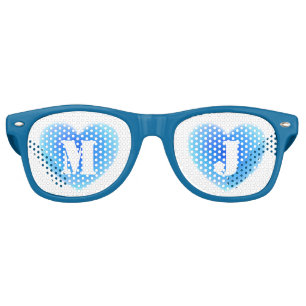 Lunettes De Fête Retro Quelque chose d'aquarelle bleue Coeur Monogramme M