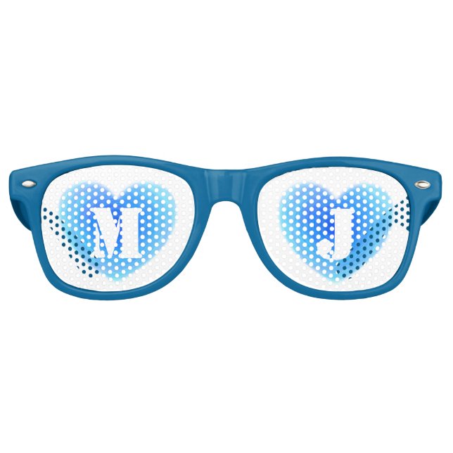 Lunettes De Fête Retro Quelque chose d'aquarelle bleue Coeur Monogramme M (Devant)