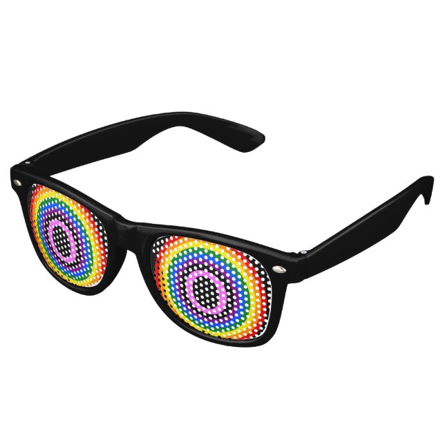 Lunettes De Fête Retro RAINBOW FLAG BUTTON + your sign or text (Angulaire)