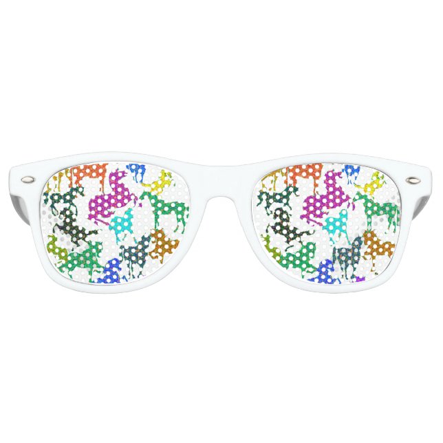 Lunettes De Fête Retro Rainbow Horses - "Dotty about Horses !" (Devant)
