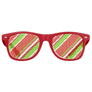 Lunettes De Fête Retro Rayures diagonales rouges, vertes et blanches