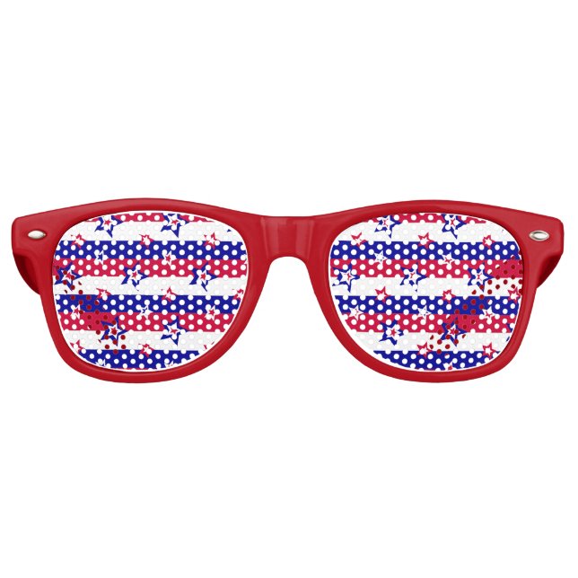 Lunettes De Fête Retro Red White and Blue Patriotic Stars Motif (Devant)