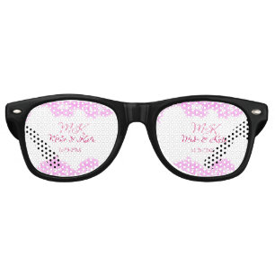 Lunettes De Fête Retro rose ajouter nom de couple date monogramme parties