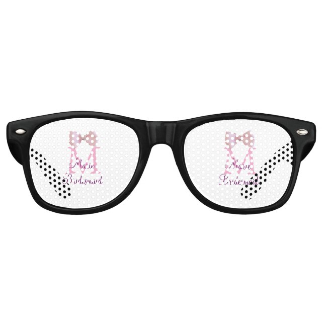 Lunettes De Fête Retro ruban rose monogramme demoiselle d'honneur moderne (Devant)
