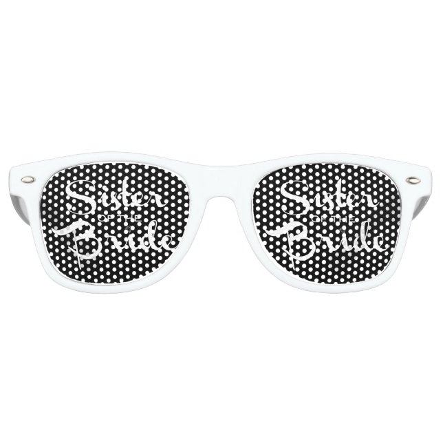 Lunettes De Fête Retro Soeur de la mariée blanche sur noir (Devant)