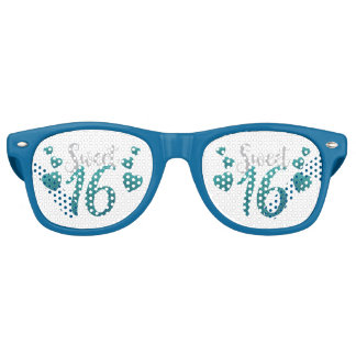 Lunettes De Fête Retro Sweet 16 Coeurs Bleus