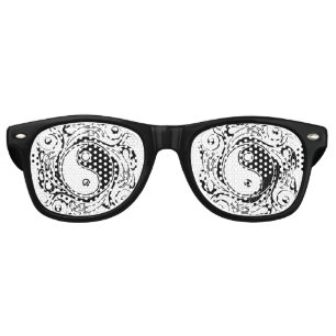 Lunettes De Fête Retro Symbole Yin et Yang Style tatouage noir et blanc