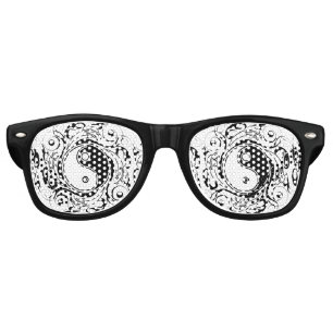 Lunettes De Fête Retro Symbole Yin & Yang noir et blanc de style tatouage
