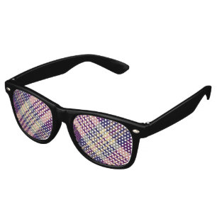 Lunettes De Fête Retro Tartan mauve, or et bleu