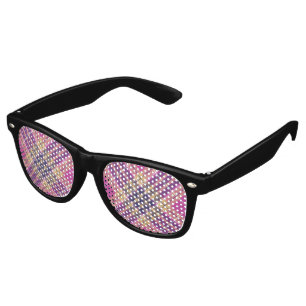 Lunettes De Fête Retro Tartan rose, or et bleu