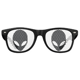 Lunettes De Fête Retro Tête d'Alien noir et blanc