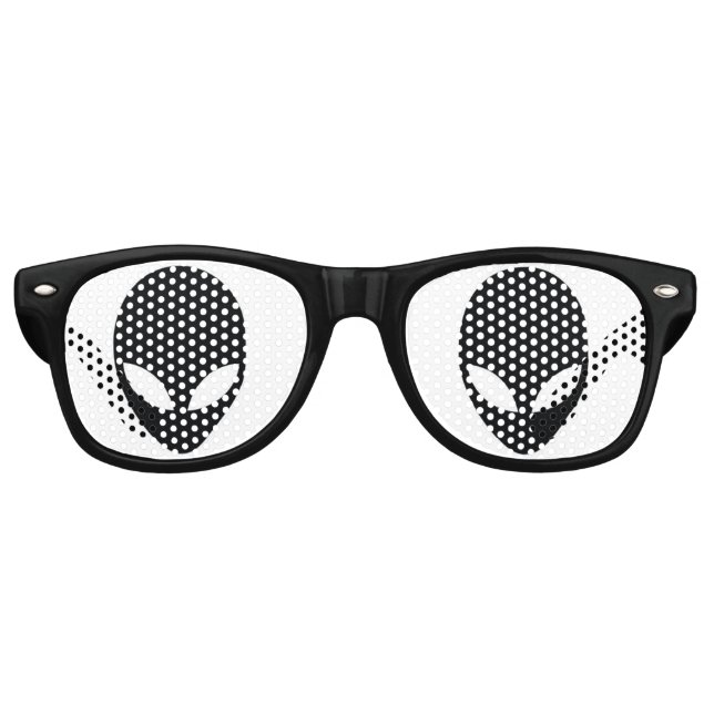 Lunettes De Fête Retro Tête d'Alien noir et blanc (Devant)