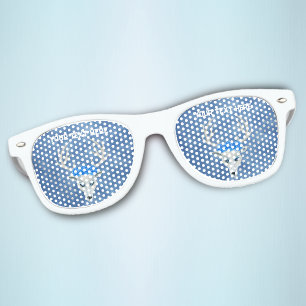 Lunettes De Fête Retro Tête de bois de cerf blanc portant des roses bleue