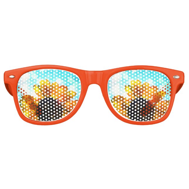 Lunettes De Fête Retro Tournesol étincelant et ciel bleu (Devant)