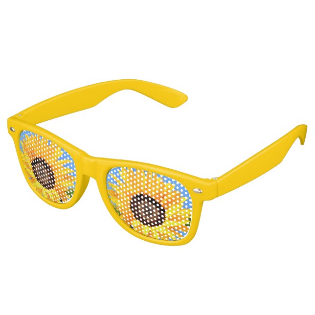 Lunettes De Fête Retro Tournesols jaunes contre soleil sur ciel bleu - ét (Angulaire)