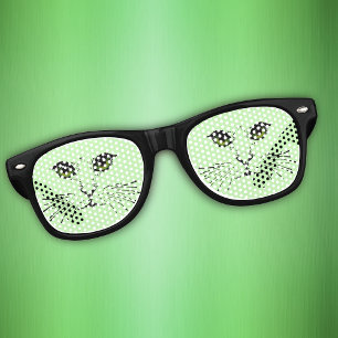 Lunettes De Fête Retro Visage de chat en noir yeux verts Whiskers sur ver