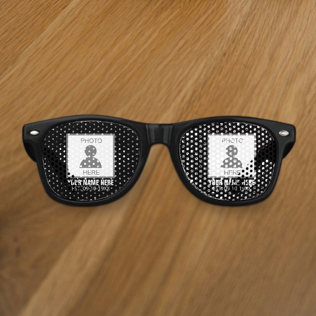 Lunettes De Fête Retro Votre photo ici Nom et âge (Créateur téléchargé)
