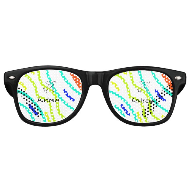 Lunettes De Fête Retro Voyage d'avion minimal simple ajouter votre nom pl (Devant)