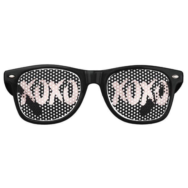 Lunettes De Fête Retro XOXO rose pâle | Script de brosse lettres main (Devant)