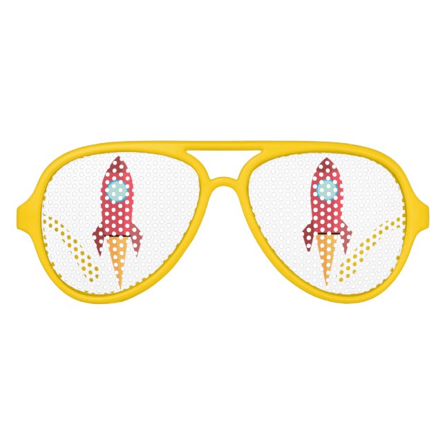lunettes de soleil avec fusée rouge et cadre jaune (Devant)