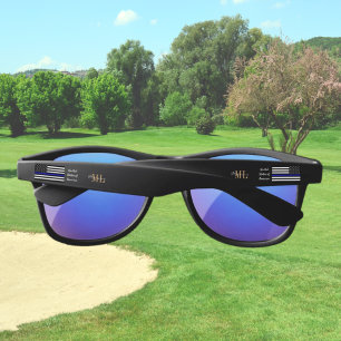 Lunettes De Soleil Ligne Bleue Mince & Police du drapeau américain /