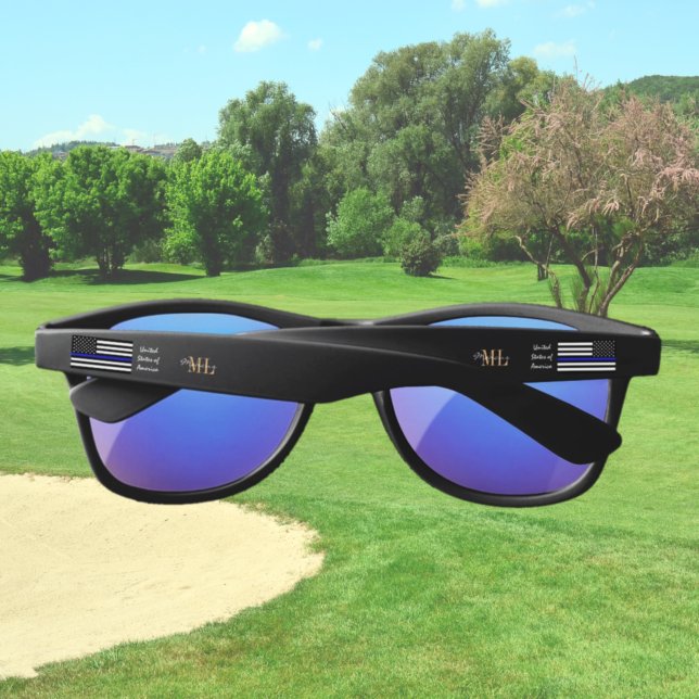 Lunettes De Soleil Ligne Bleue Mince & Police du drapeau américain /  (Créateur téléchargé)