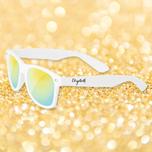 Lunettes De Soleil Miroir élégant Monogramme Blanc Jaune Fête de plag