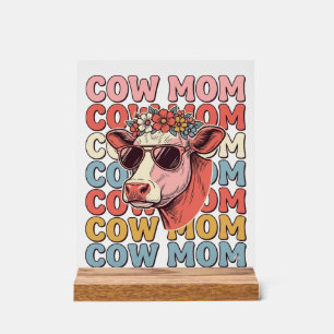 Lunettes de soleil rétro Cow Mom gravure vintage D