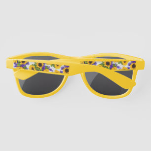 Lunettes De Soleil Tournesol jaune violet en bois blanc rustique