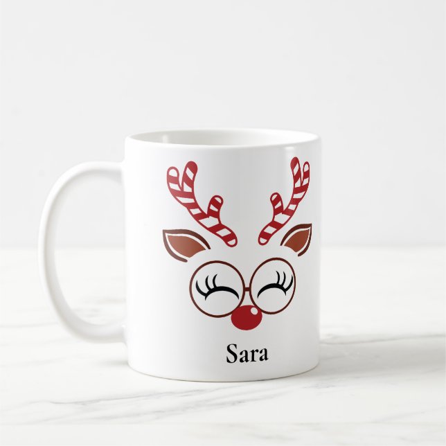 Lunettes de sucre de canne Reindeer Christmas Mug (Gauche)
