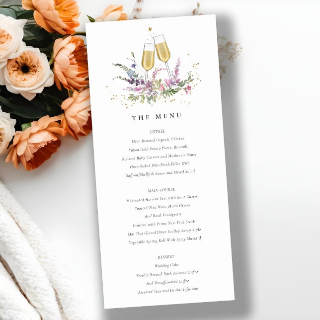 Lunettes de vin rose or Floral Mariage Carte menu (Créateur téléchargé)