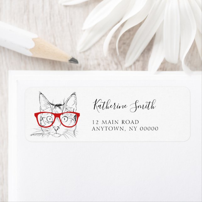 Lunettes rouges Cat Étiquettes d'adresse de retour (En situation)