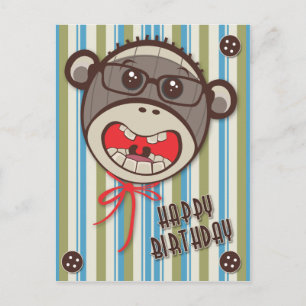 Lunettes soyeux Sock Monkey Happy B Day Carte post