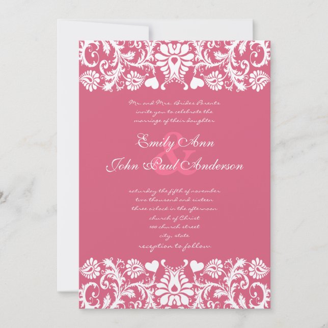 Luneysuckie rose Damask Faire-part de mariage (Devant)
