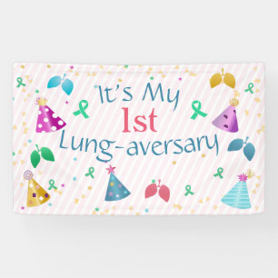 Lung-aversary Party Pink Stripe Custom  Banner