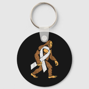 Lung Cancer Awareness Bigfoot White Ribbon Suprt M Keychain