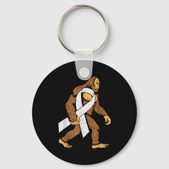Lung Cancer Awareness Bigfoot White Ribbon Suprt M Keychain (Front)