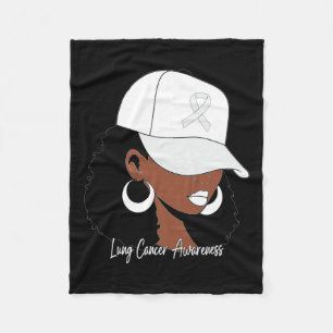 Lung Cancer Awareness Black Woman White Ribbon Lon Fleece Blanket