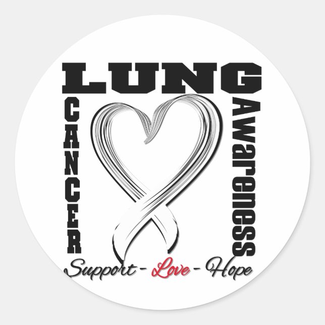 Lung Cancer Awareness Brushed Heart Ribbon Classic Round Sticker (Front)