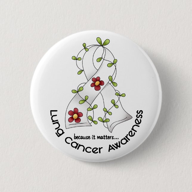 Lung Cancer Awareness FLOWER RIBBON 1 2 Inch Round Button (Front)