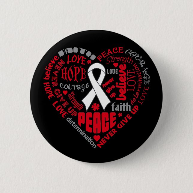 Lung Cancer Awareness Heart Words 2 Inch Round Button (Front)