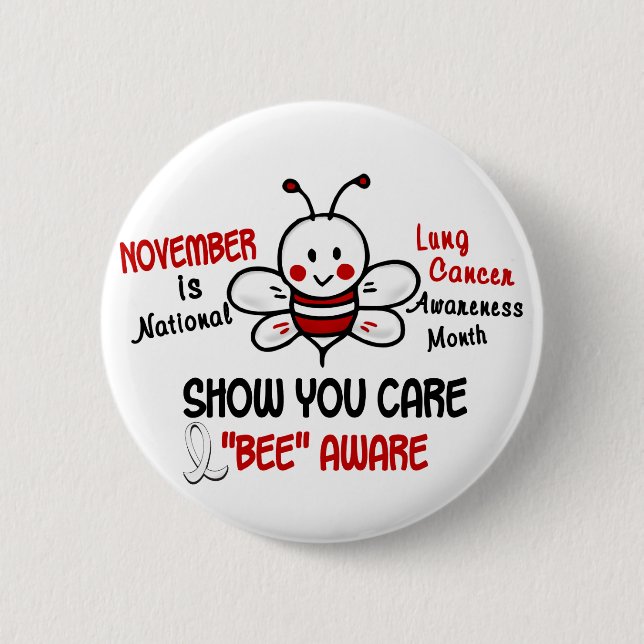 Lung Cancer Awareness Month Bee 1.2 2 Inch Round Button (Front)