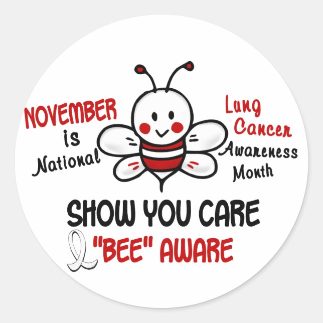 Lung Cancer Awareness Month Bee 1.2 Classic Round Sticker (Front)