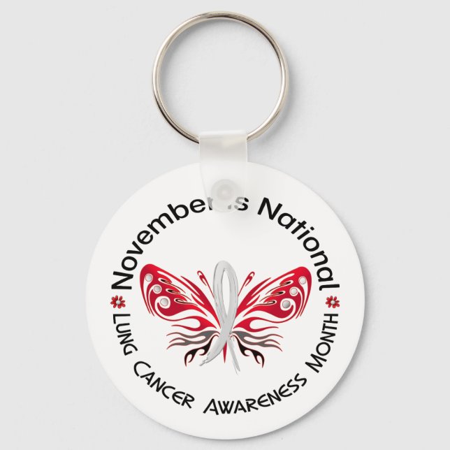 Lung Cancer Awareness Month Butterfly 3.3 Keychain (Front)